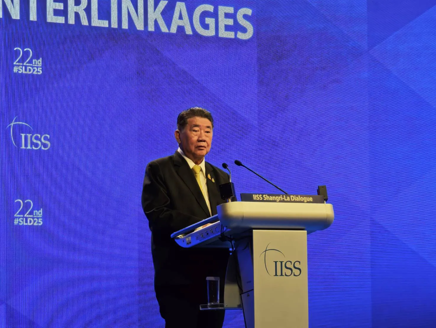 Deputy Prime Minister and Defence Minister Phumtham Wechayachai speaking at the 22nd IISS Shangri-La Dialogue in Singapore