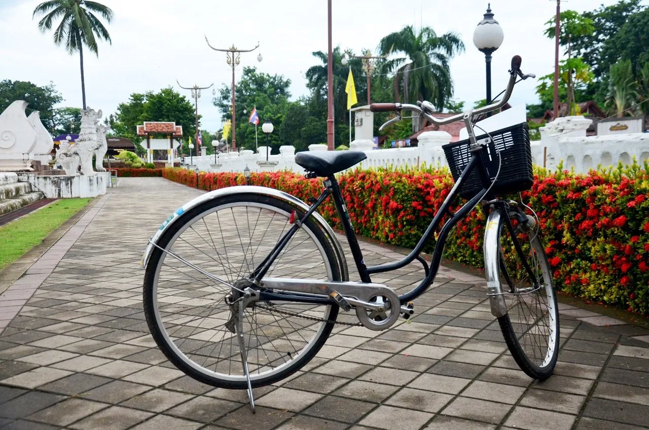 Bicycle stop at front of Wat Phu Mintr in Nan Thailand