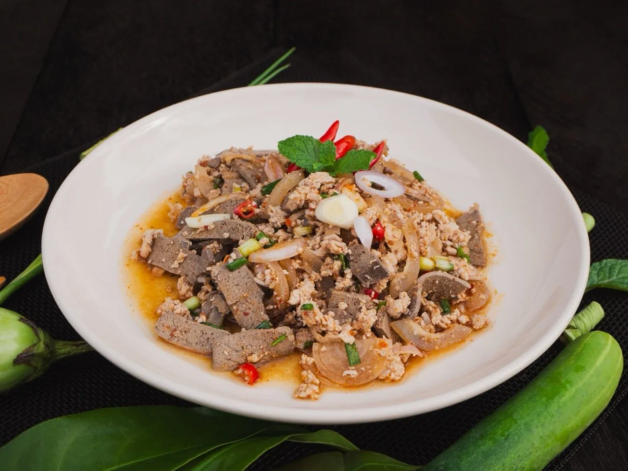 Laab Kua or Northern-Style Minced Meat Salad