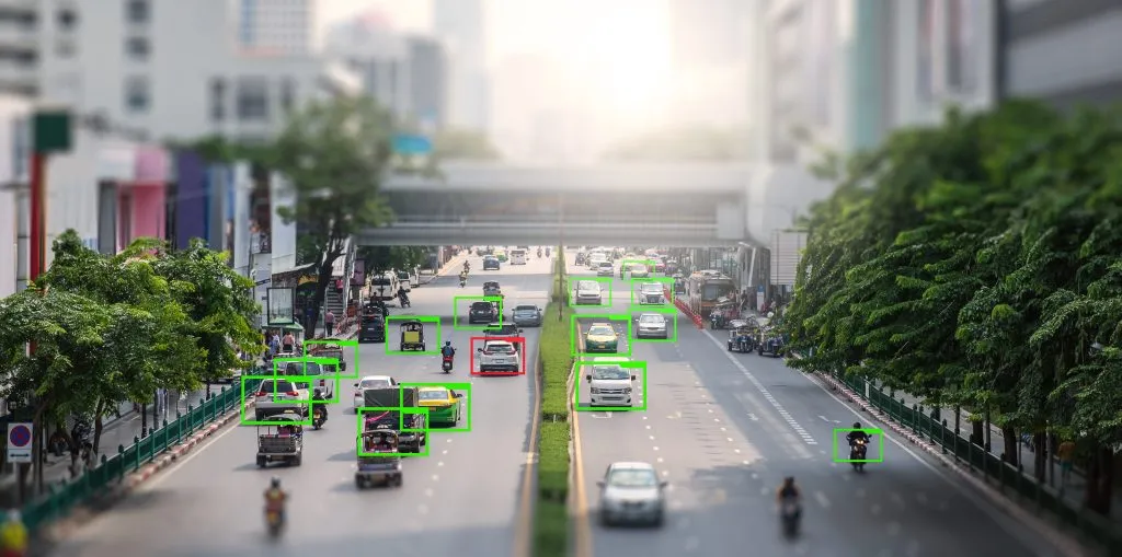 Bounding box for items of interest in Bangkok traffic.