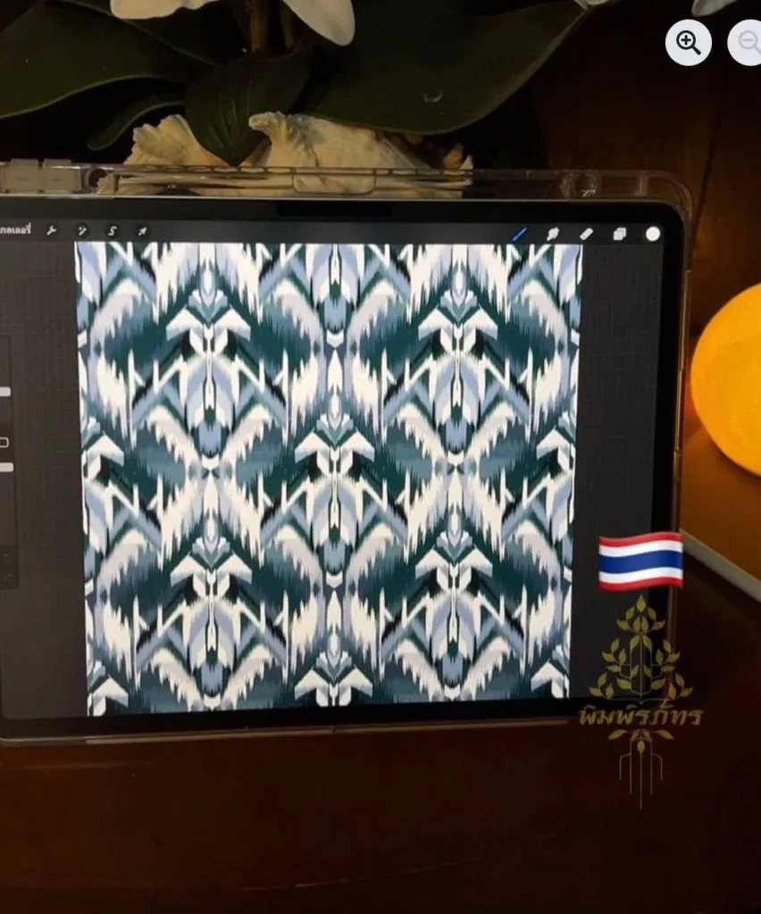 Original "Mae Yanang Gripen" silk pattern designed digitally on a computer.