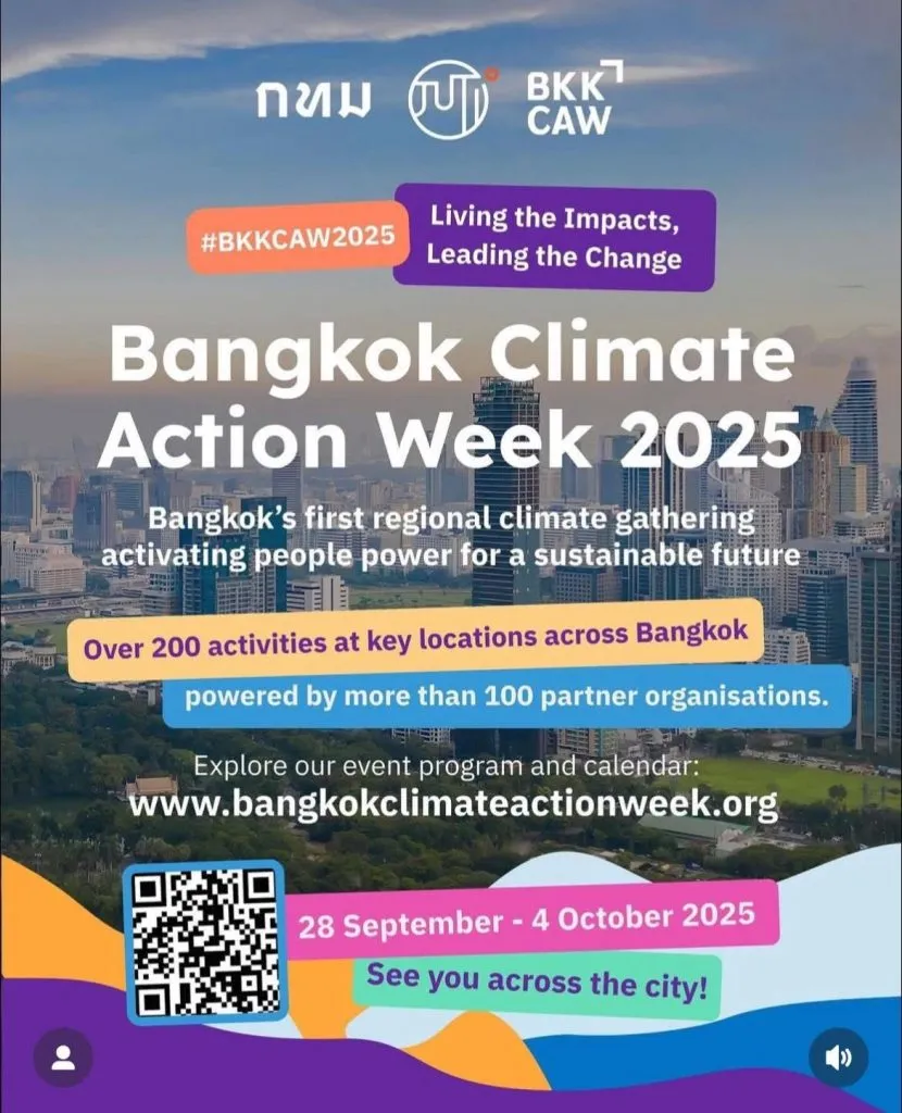 Poster with QR code to scan for details of Bangkok Climate Action Week 2025.