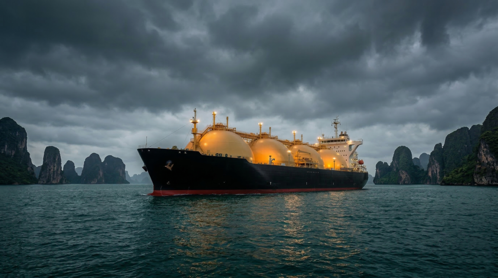 LNG ship floating in the sea.