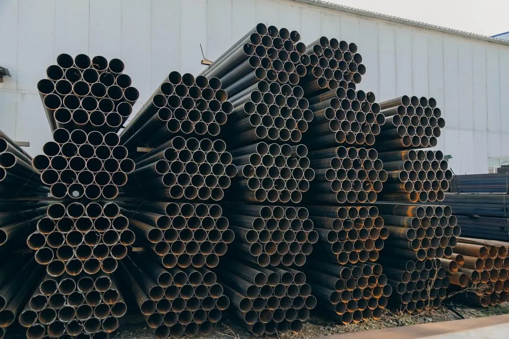 Stack of steel in a warehouse