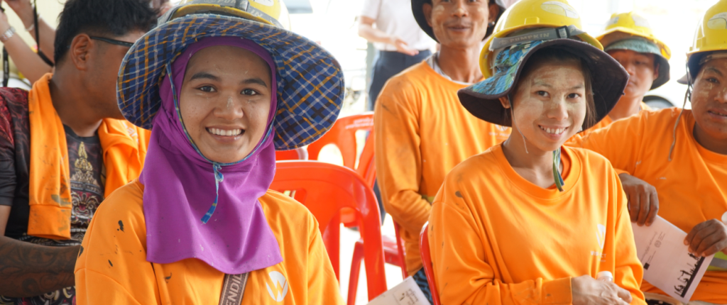 Migrant construction workers at a construction site in Bangkok, Thailand.