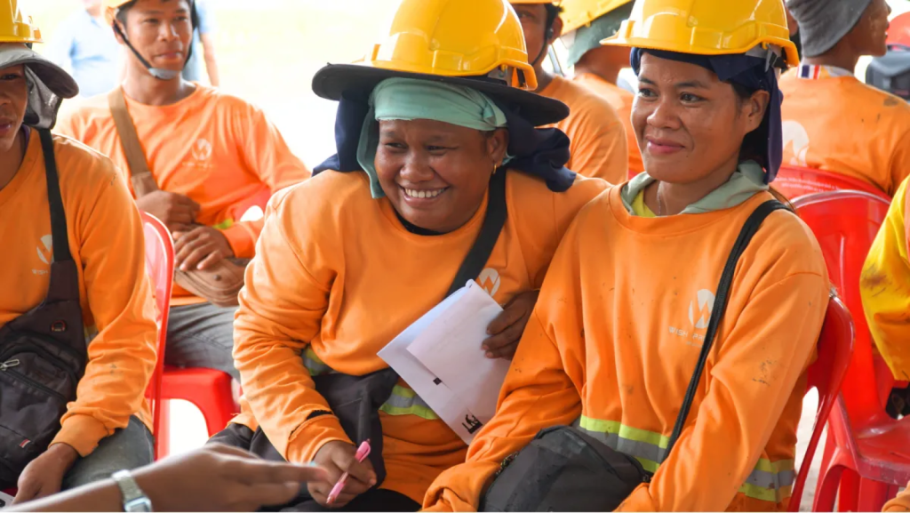 Migrant construction workers attending a labor rights and protection session in Thailand.