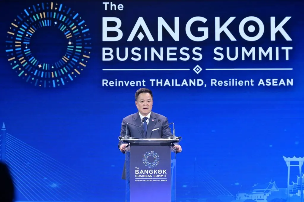Prime Minister Anutin Charnvirakul speaks at Bangkok Business Summit 2026