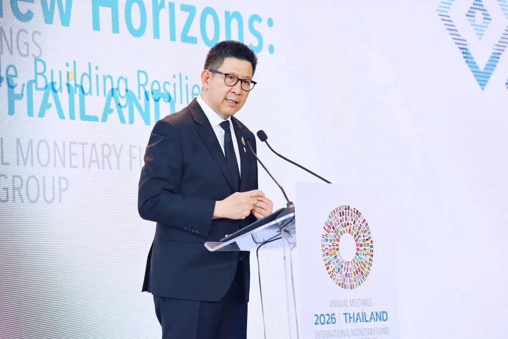 Deputy Prime Minister and Finance Minister Ekniti Nitithanprapas speaking at the unveiling of the landmark for the 2026 IMF-WBG Annual Meetings.
